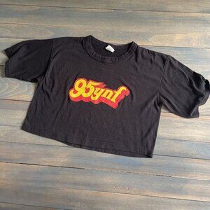 VINTAGE 80s 95ynf Tampa Bay Rock Radio Station Promo Crop Top Shirt Size L (U5)